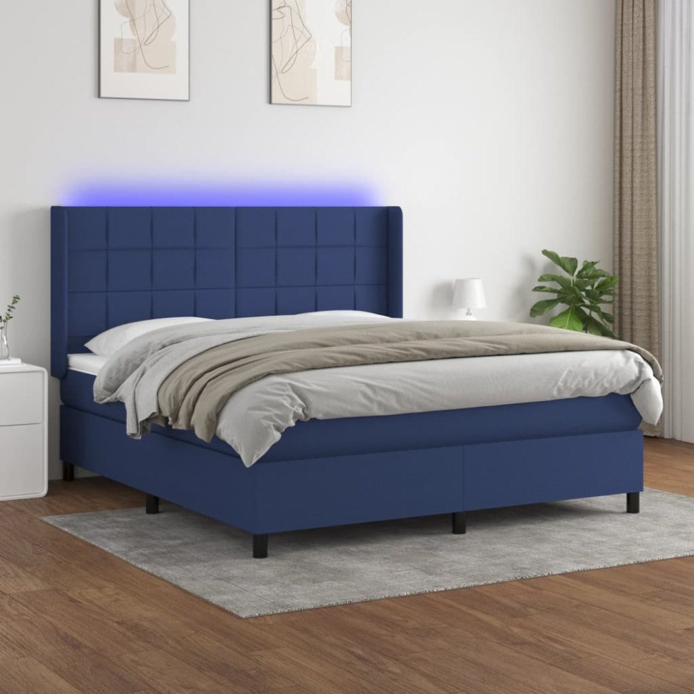vidaXL Ramsäng med madrass & LED blå 180x200 cm tyg