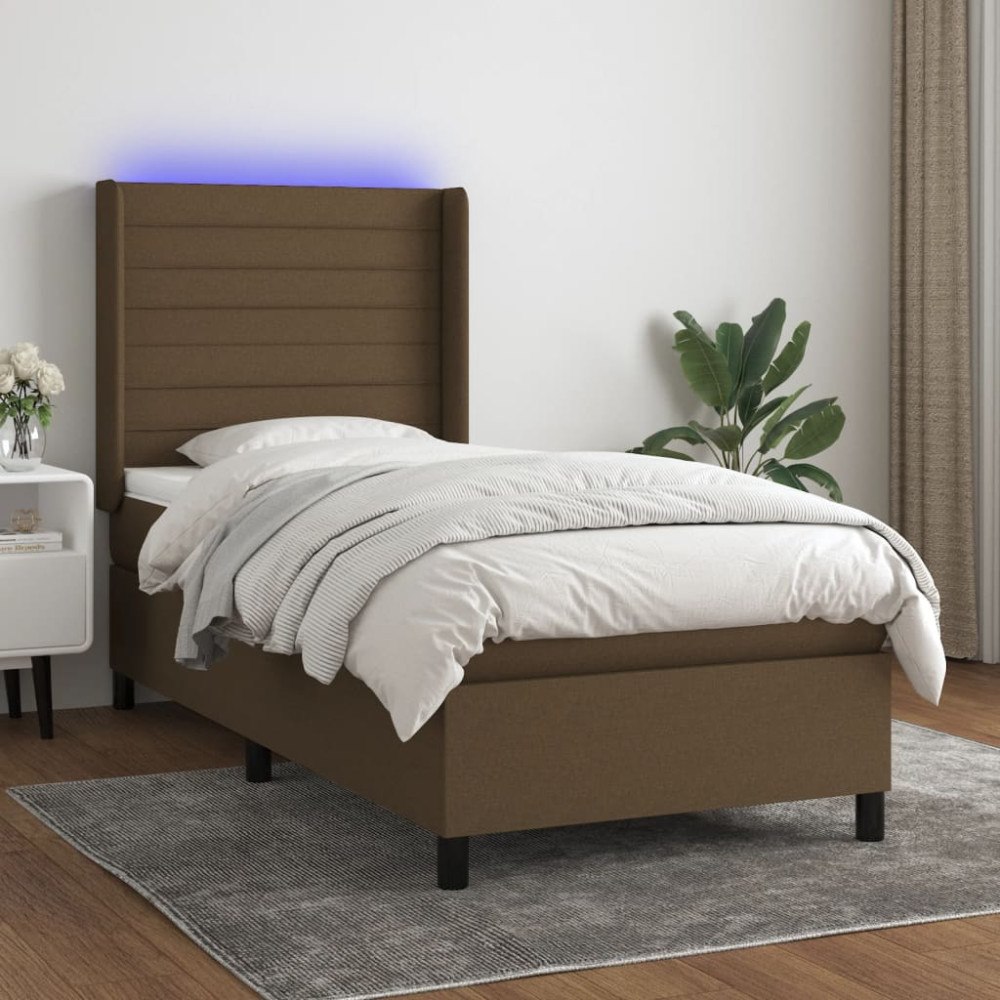 vidaXL Ramsäng med madrass & LED mörkbrun 90x190 cm tyg