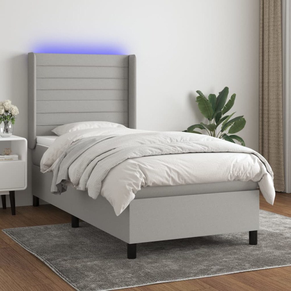 vidaXL Ramsäng med madrass & LED ljusgrå 90x200 cm tyg