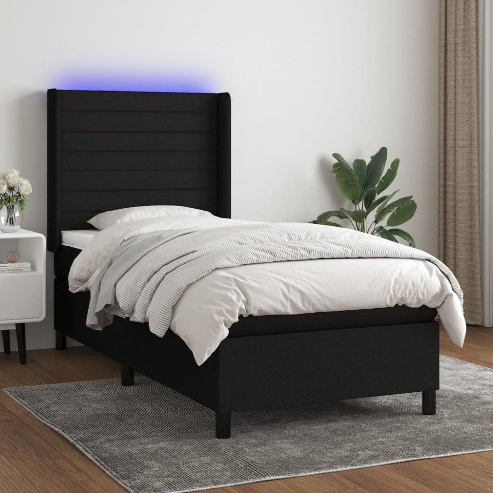 vidaXL Ramsäng med madrass & LED svart 90x200 cm tyg