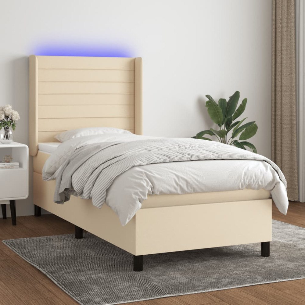vidaXL Ramsäng med madrass & LED gräddvit 100x200 cm tyg