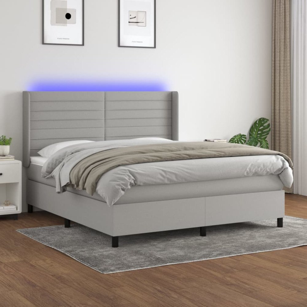 vidaXL Ramsäng med madrass & LED ljusgrå 160x200 cm tyg