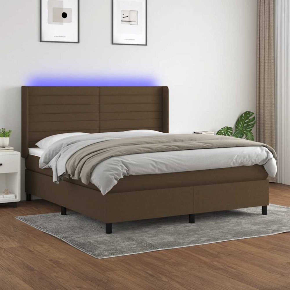 vidaXL Ramsäng med madrass & LED mörkbrun 180x200 cm tyg