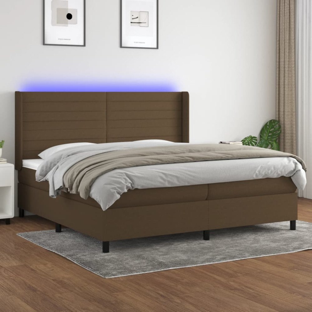vidaXL Ramsäng med madrass & LED mörkbrun 200x200 cm tyg