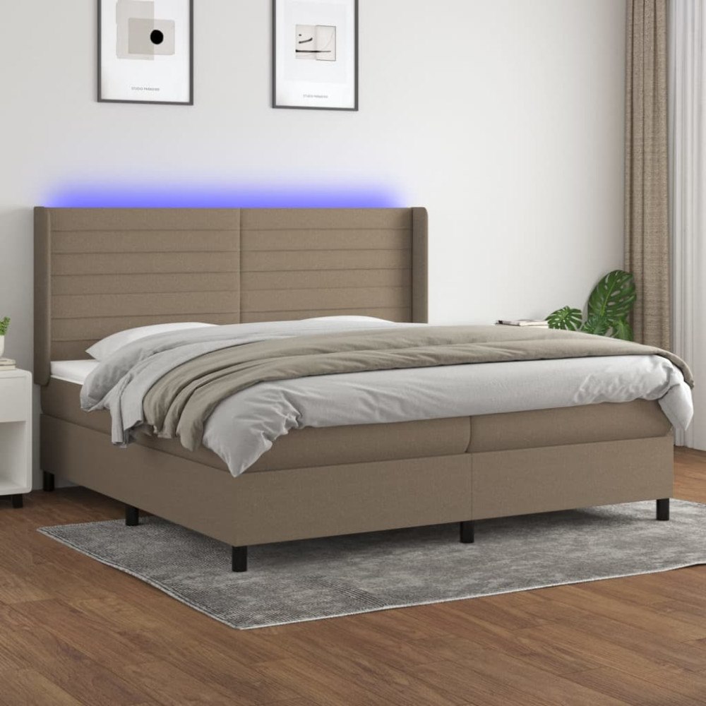 vidaXL Ramsäng med madrass & LED taupe 200x200 cm tyg