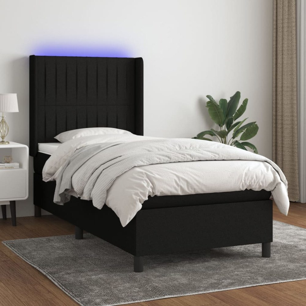 vidaXL Ramsäng med madrass & LED svart 100x200 cm tyg