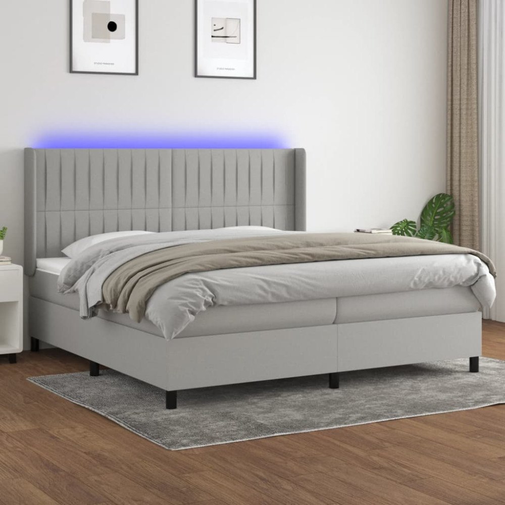 vidaXL Ramsäng med madrass & LED ljusgrå 200x200 cm tyg
