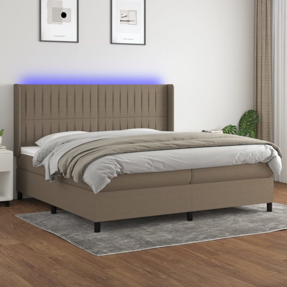 vidaXL Ramsäng med madrass & LED taupe 200x200 cm tyg
