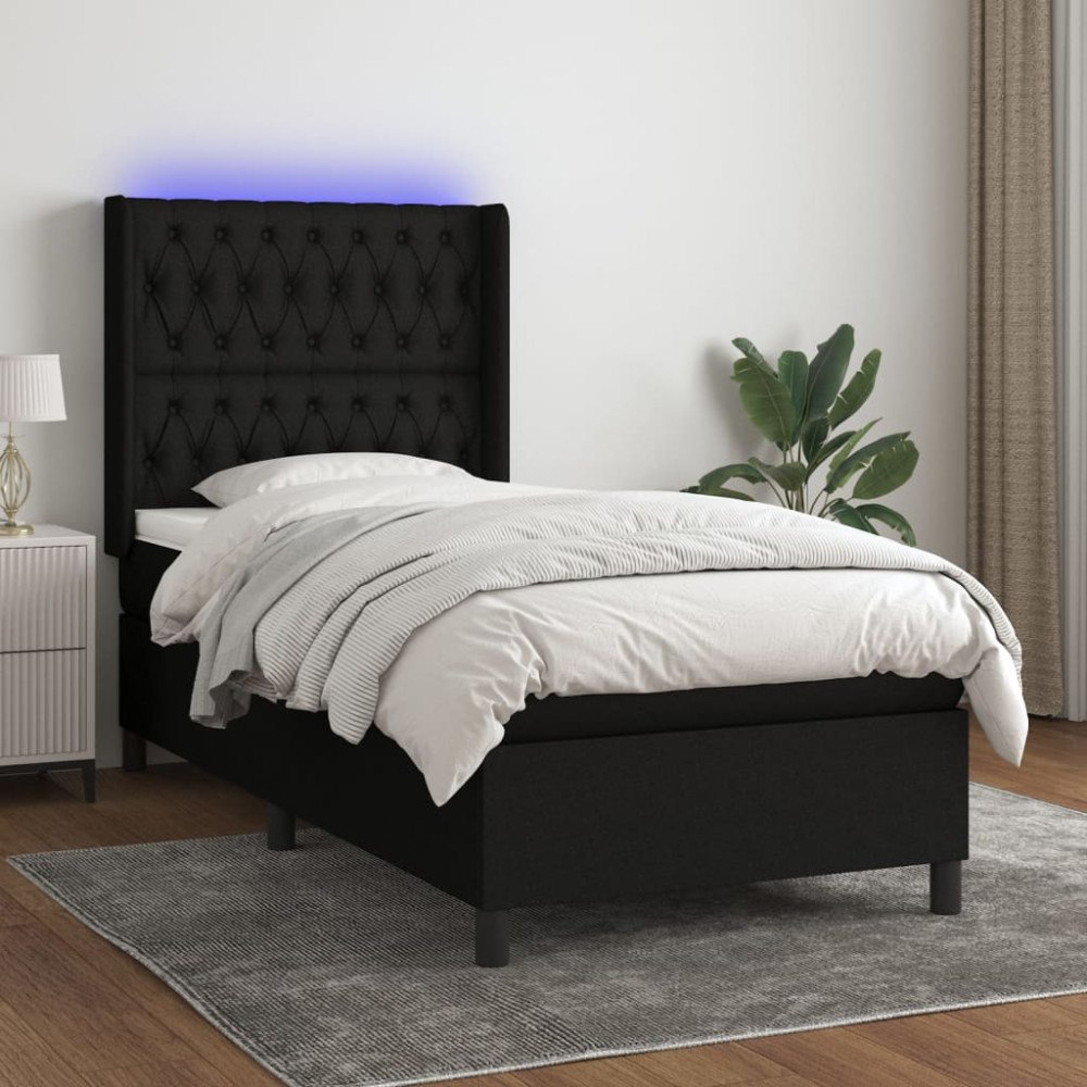 vidaXL Ramsäng med madrass & LED svart 90x200 cm tyg