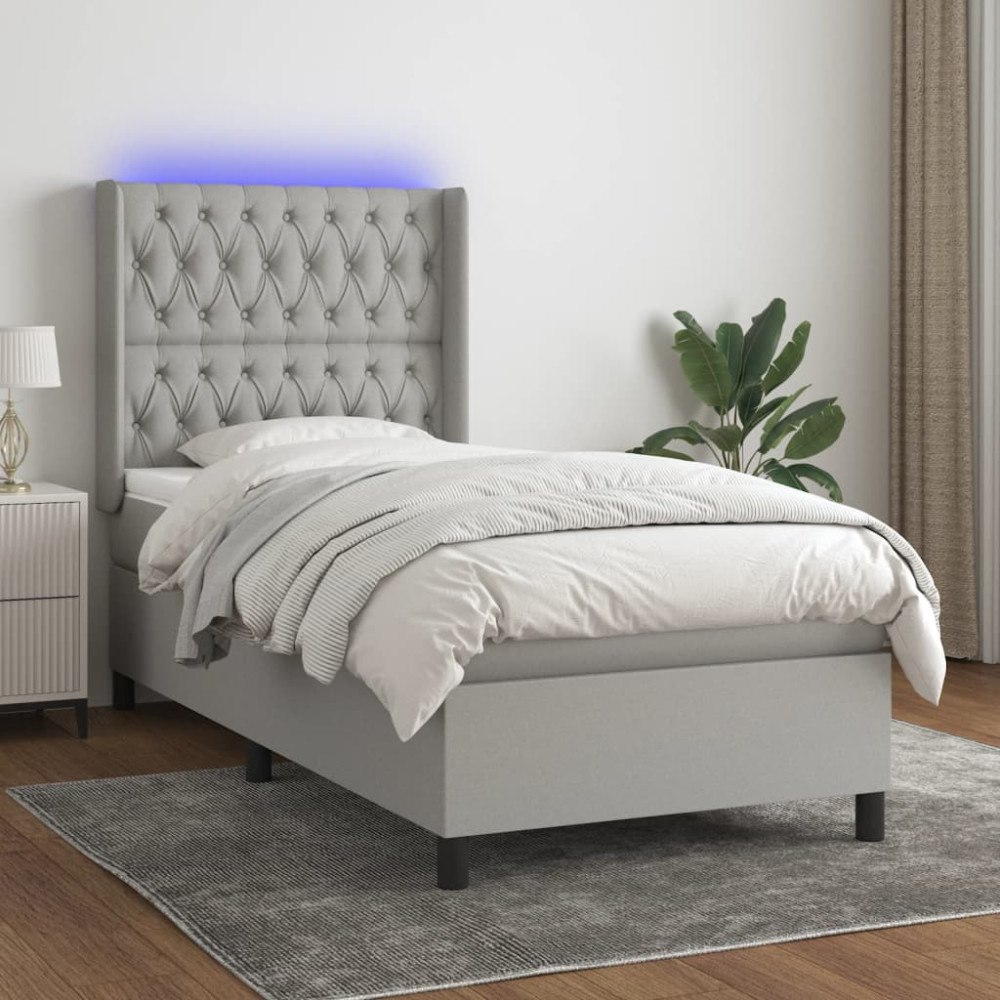 vidaXL Ramsäng med madrass & LED ljusgrå 100x200 cm tyg