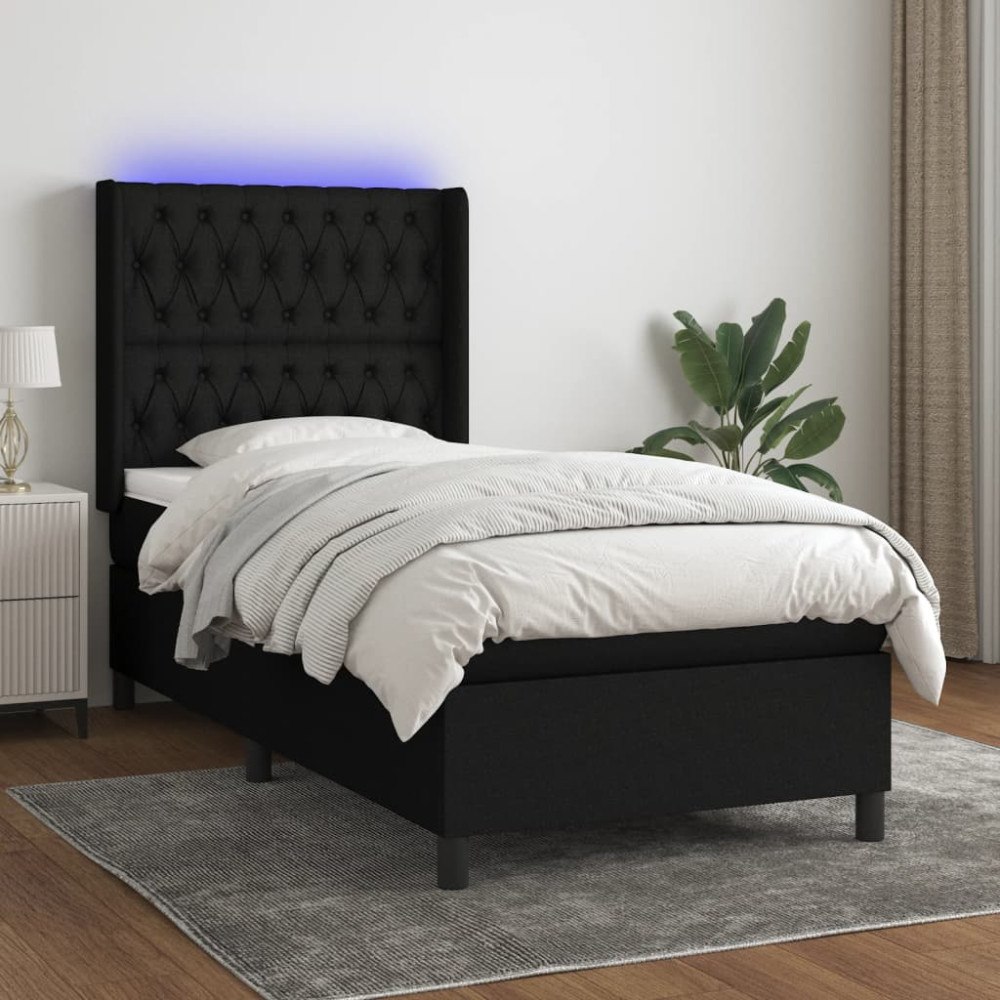 vidaXL Ramsäng med madrass & LED svart 100x200 cm tyg