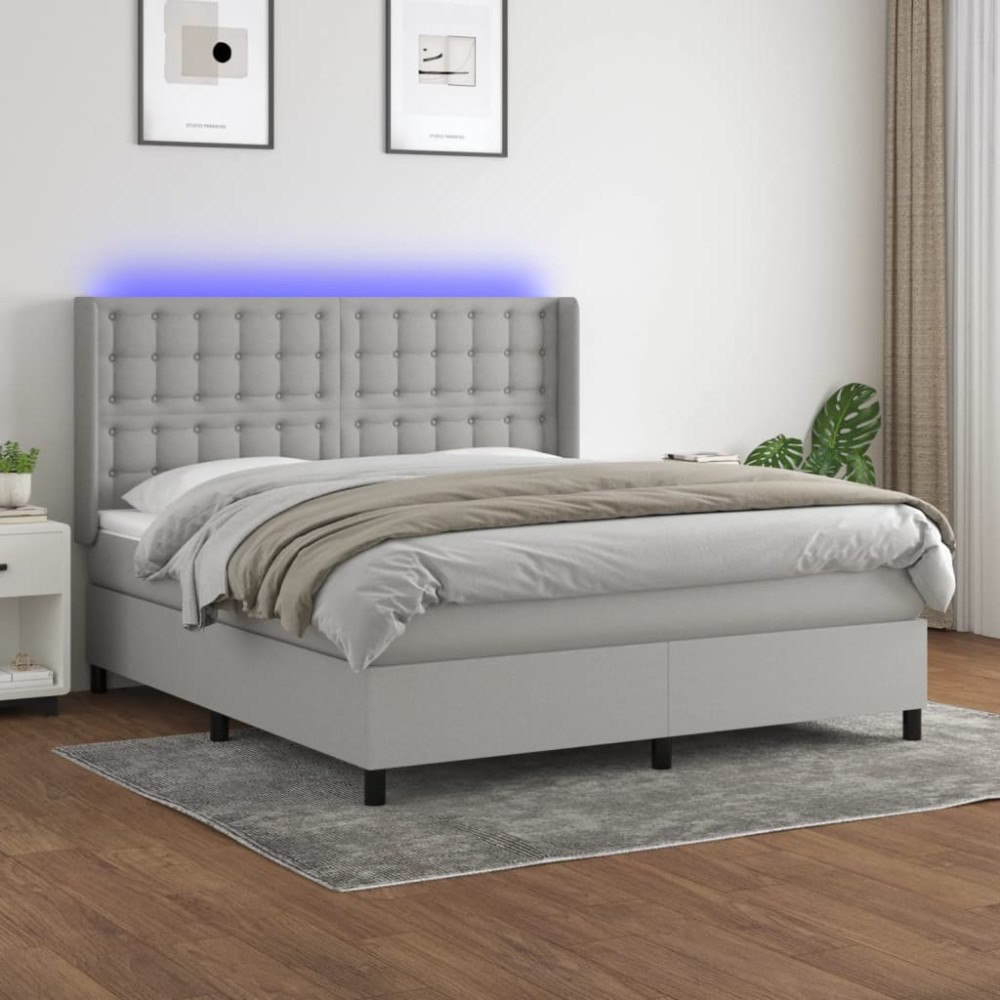 vidaXL Ramsäng med madrass & LED ljusgrå 180x200 cm tyg