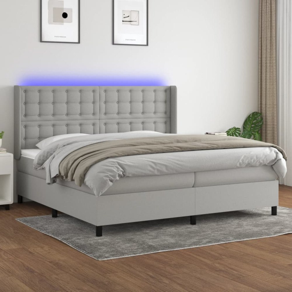 vidaXL Ramsäng med madrass & LED ljusgrå 200x200 cm tyg