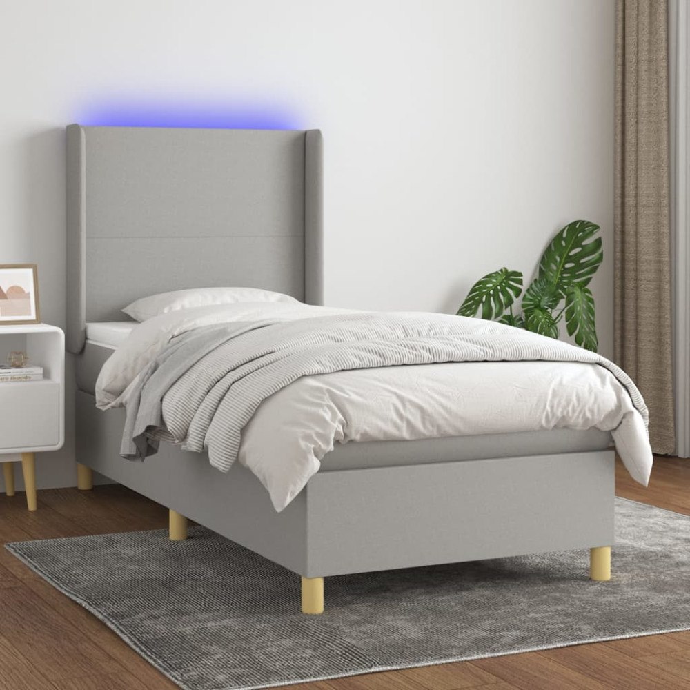 vidaXL Ramsäng med madrass & LED ljusgrå 90x190 cm tyg