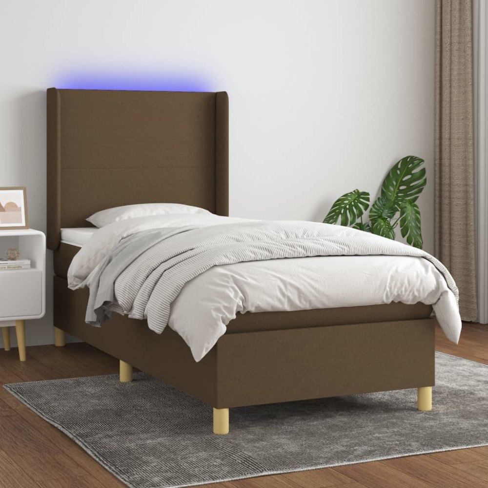 vidaXL Ramsäng med madrass & LED mörkbrun 90x190 cm tyg