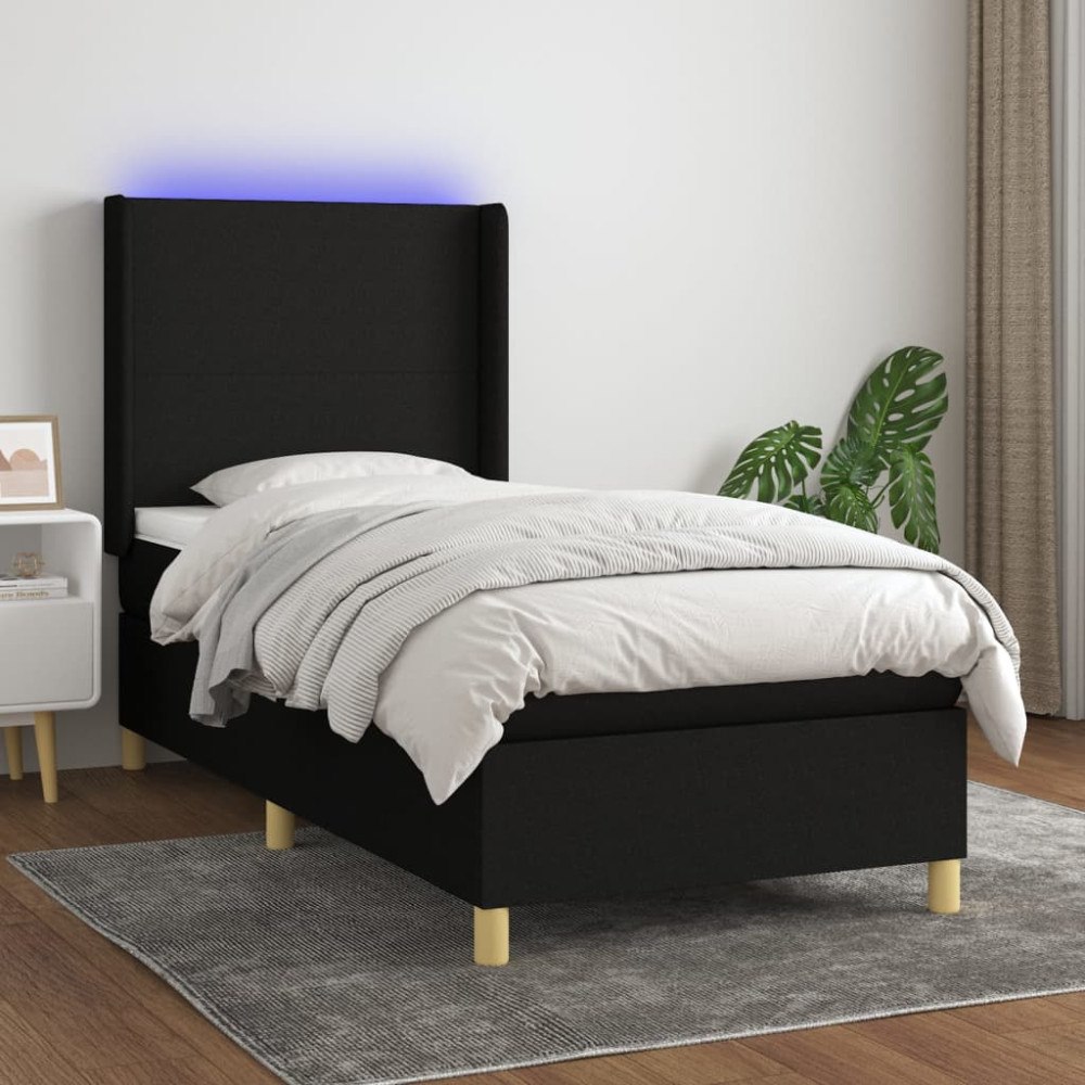 vidaXL Ramsäng med madrass & LED svart 90x200 cm tyg