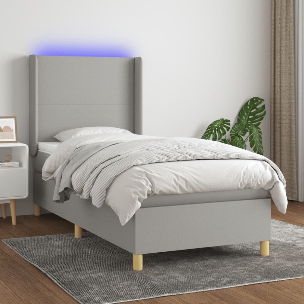 vidaXL Ramsäng med madrass & LED ljusgrå 100x200 cm tyg