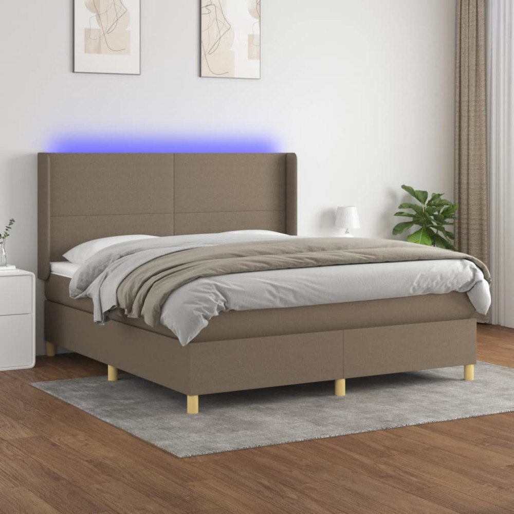 vidaXL Ramsäng med madrass & LED taupe 180x200 cm tyg