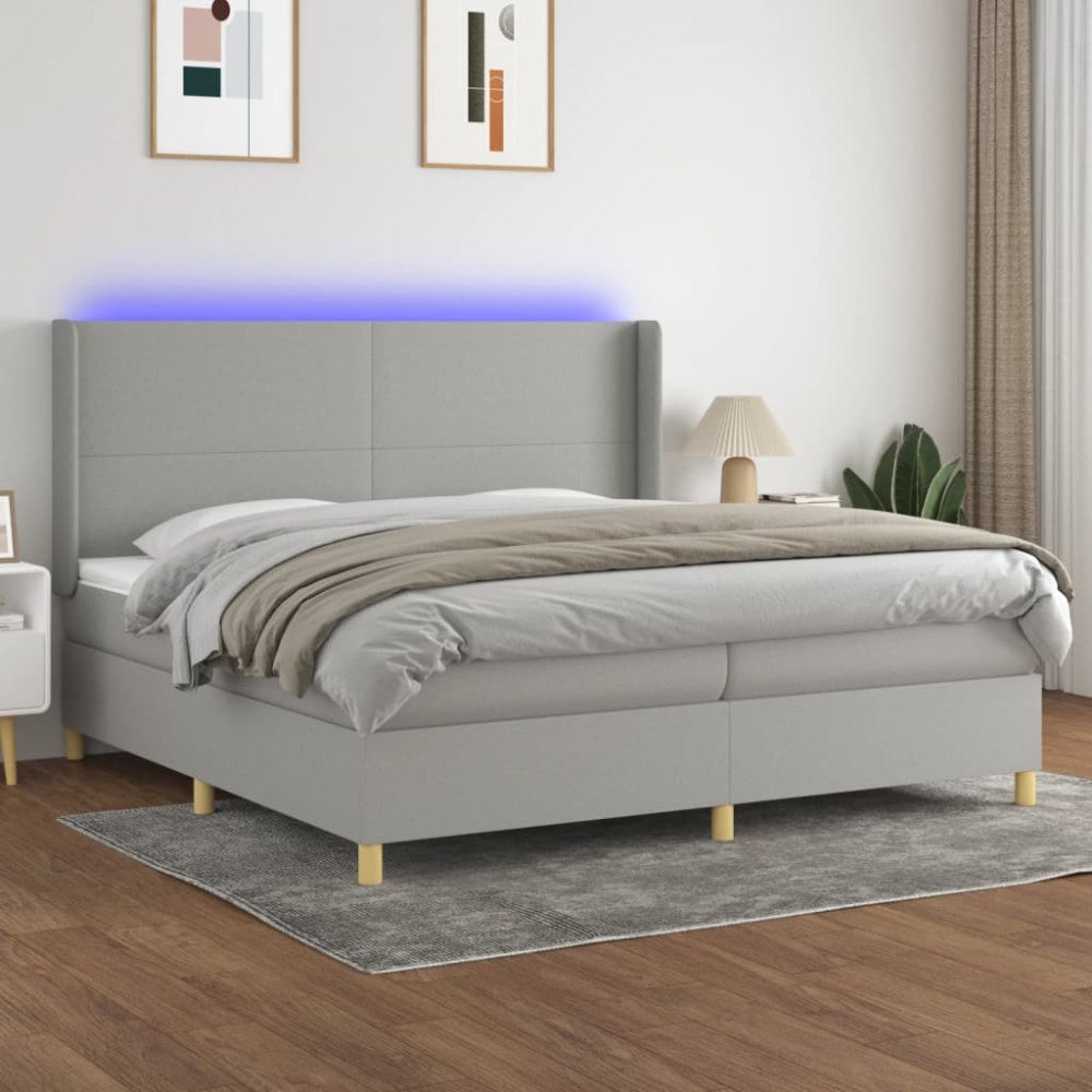 vidaXL Ramsäng med madrass & LED ljusgrå 200x200 cm tyg