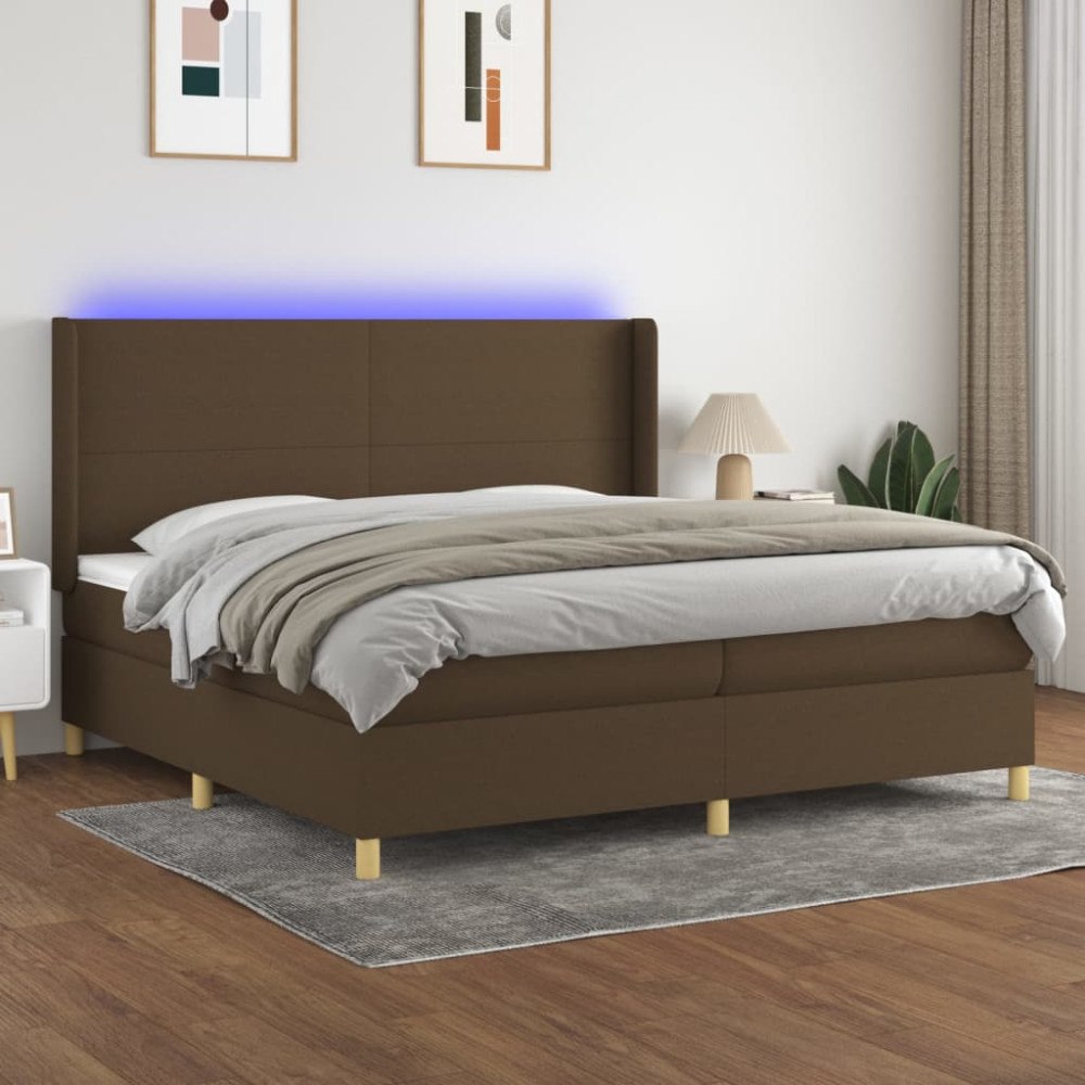 vidaXL Ramsäng med madrass & LED mörkbrun 200x200 cm tyg