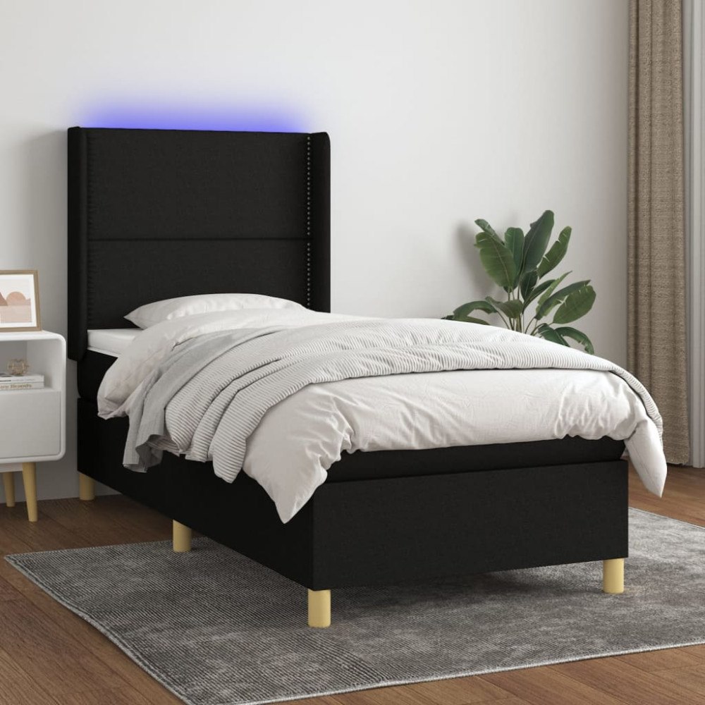 vidaXL Ramsäng med madrass & LED svart 90x190 cm tyg