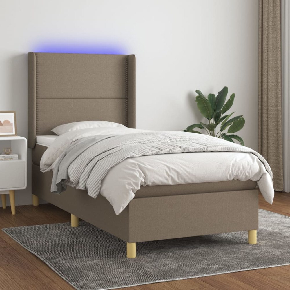 vidaXL Ramsäng med madrass & LED mörkbrun 90x200 cm tyg