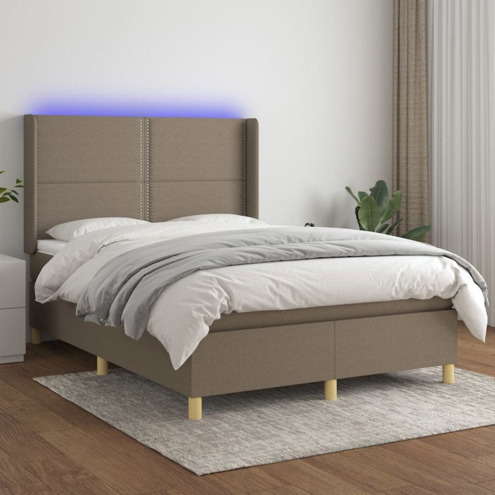 vidaXL Ramsäng med madrass & LED taupe 140x200 cm tyg