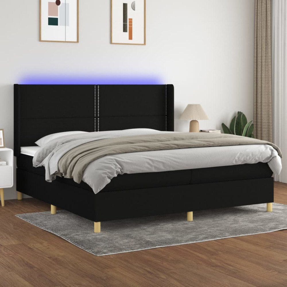 vidaXL Ramsäng med madrass & LED svart 200x200 cm tyg
