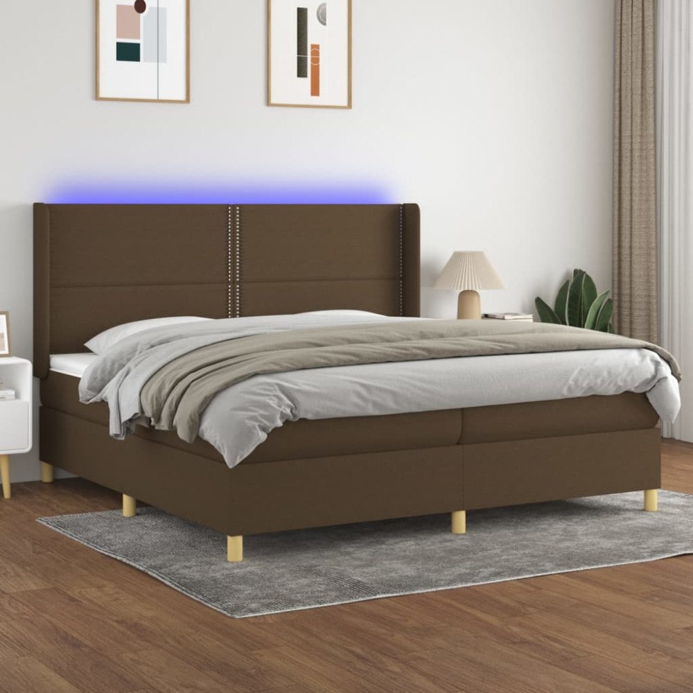 vidaXL Ramsäng med madrass & LED mörkbrun 200x200 cm tyg