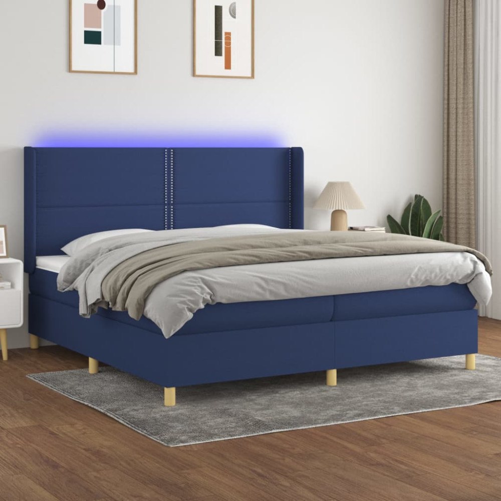 vidaXL Ramsäng med madrass & LED blå 200x200 cm tyg