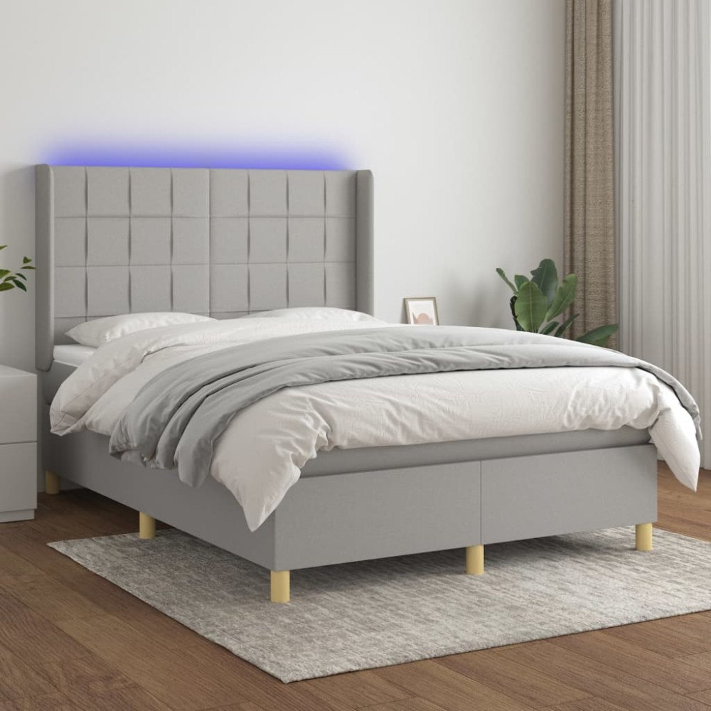 vidaXL Ramsäng med madrass & LED ljusgrå 140x190 cm tyg