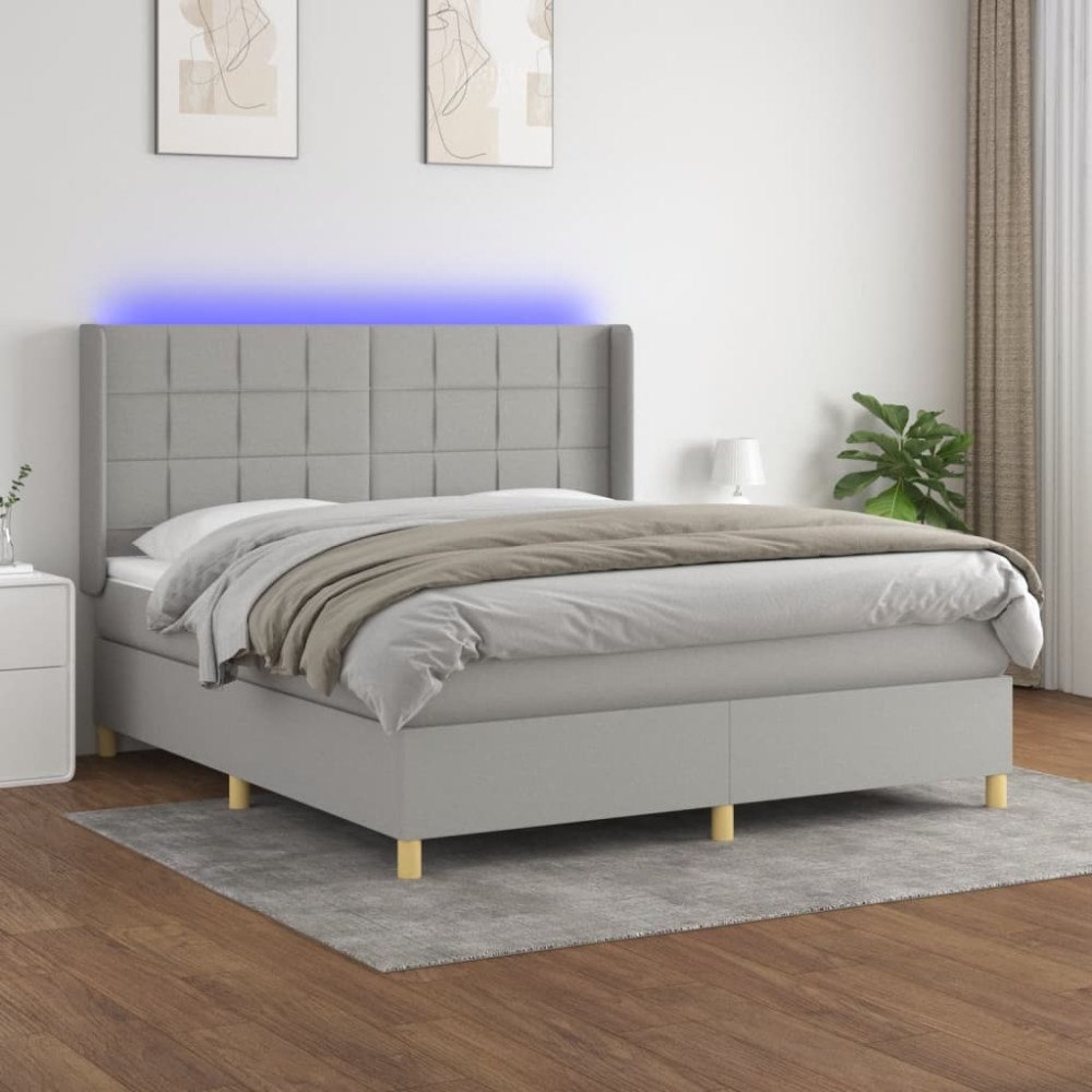 vidaXL Ramsäng med madrass & LED ljusgrå 160x200 cm tyg
