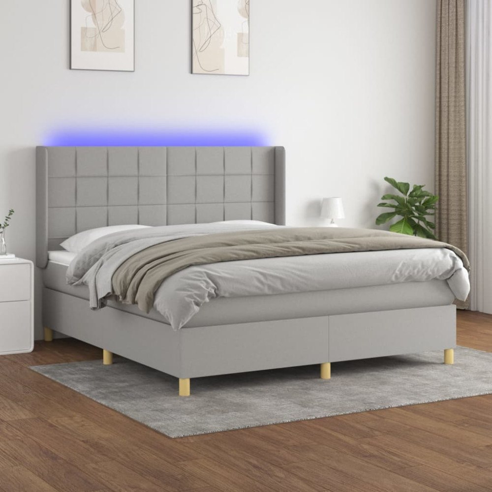 vidaXL Ramsäng med madrass & LED ljusgrå 180x200 cm tyg