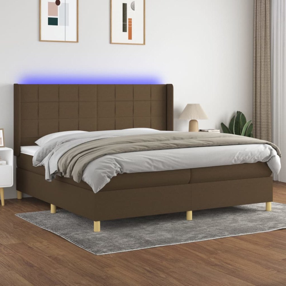 vidaXL Ramsäng med madrass & LED mörkbrun 200x200 cm tyg