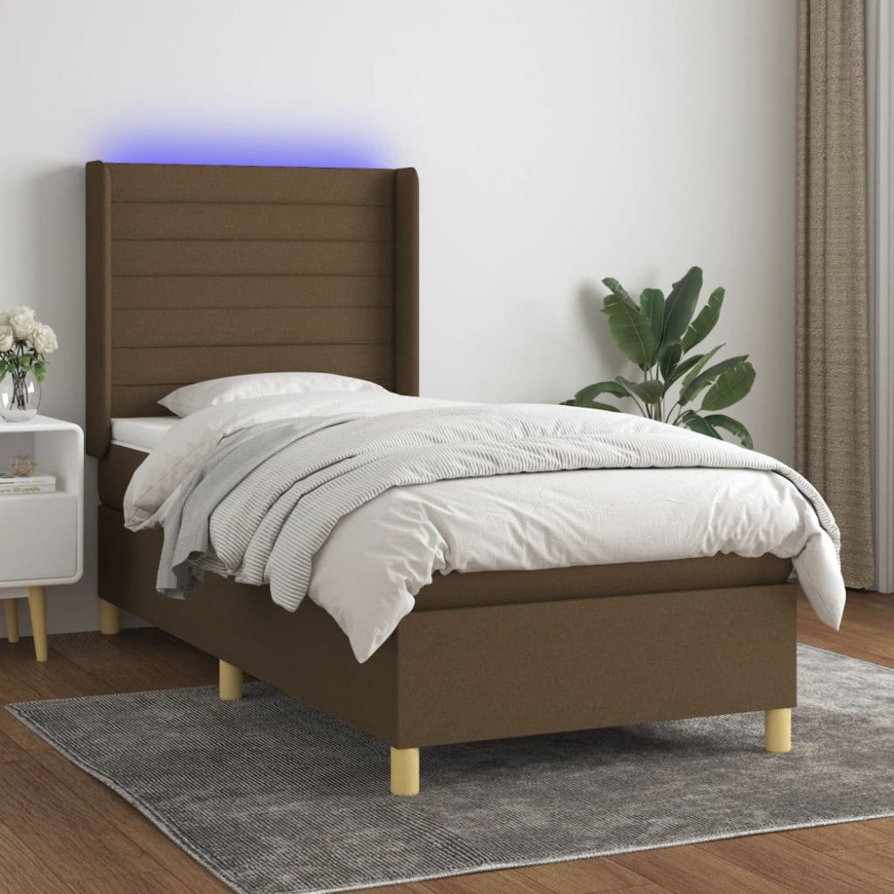 vidaXL Ramsäng med madrass & LED mörkbrun 90x190 cm tyg