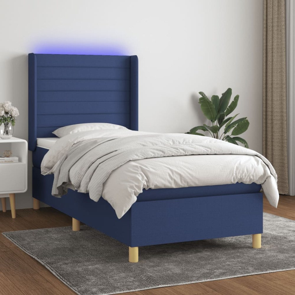 vidaXL Ramsäng med madrass & LED blå 100x200 cm tyg
