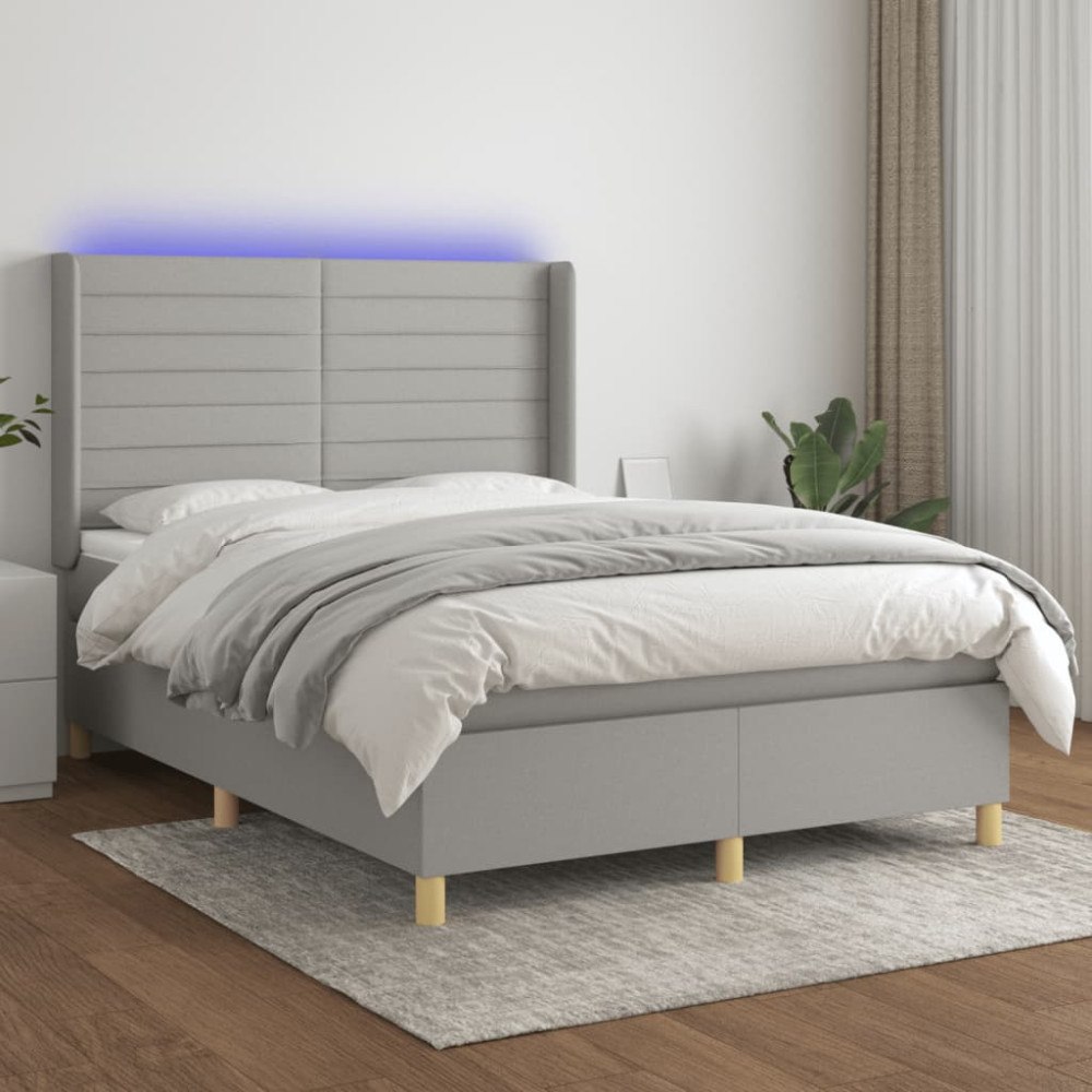 vidaXL Ramsäng med madrass & LED ljusgrå 140x190 cm tyg