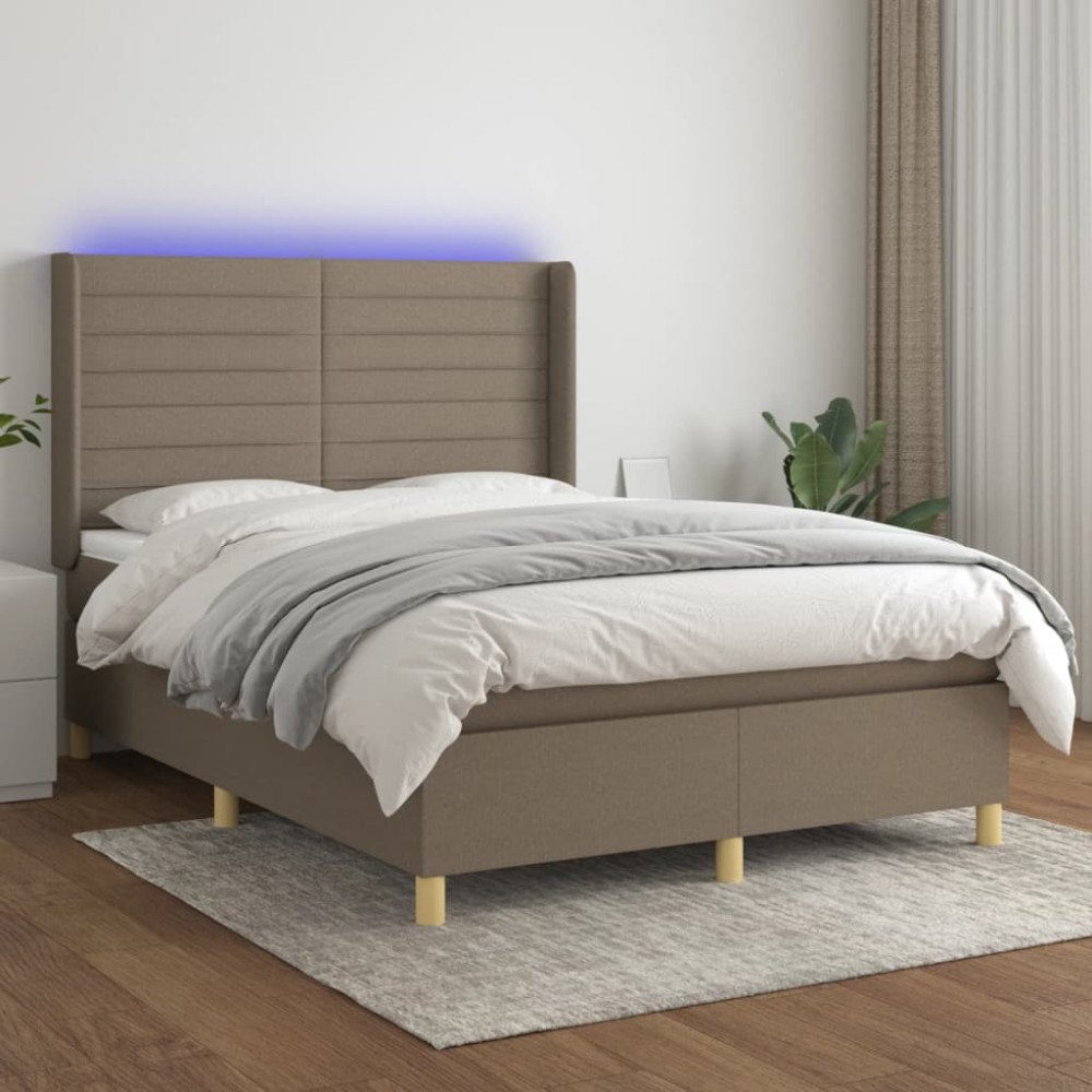 vidaXL Ramsäng med madrass & LED taupe 140x200 cm tyg