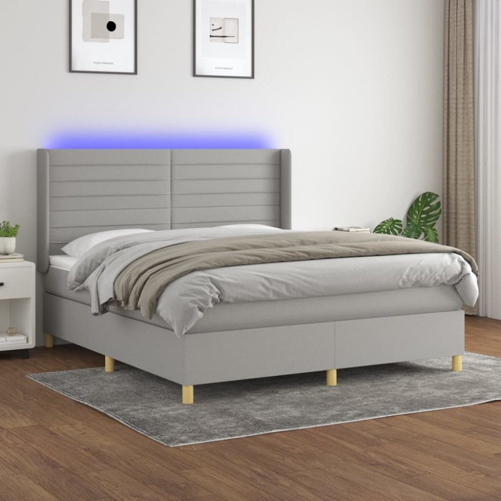vidaXL Ramsäng med madrass & LED ljusgrå 160x200 cm tyg
