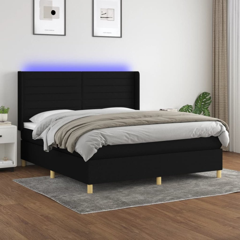vidaXL Ramsäng med madrass & LED svart 160x200 cm tyg