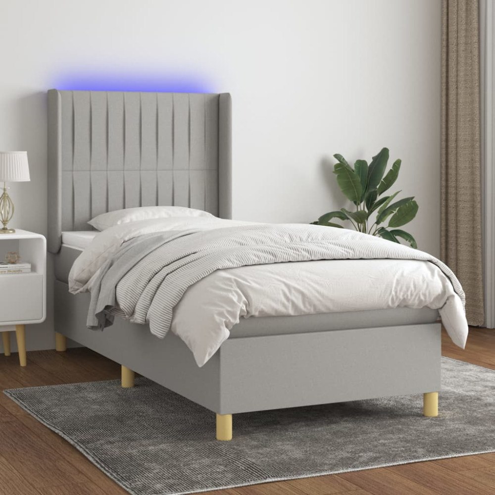 vidaXL Ramsäng med madrass & LED ljusgrå 80x200 cm tyg