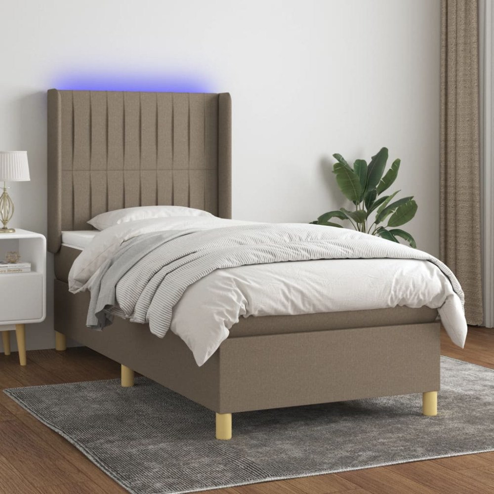 vidaXL Ramsäng med madrass & LED taupe 80x200 cm tyg