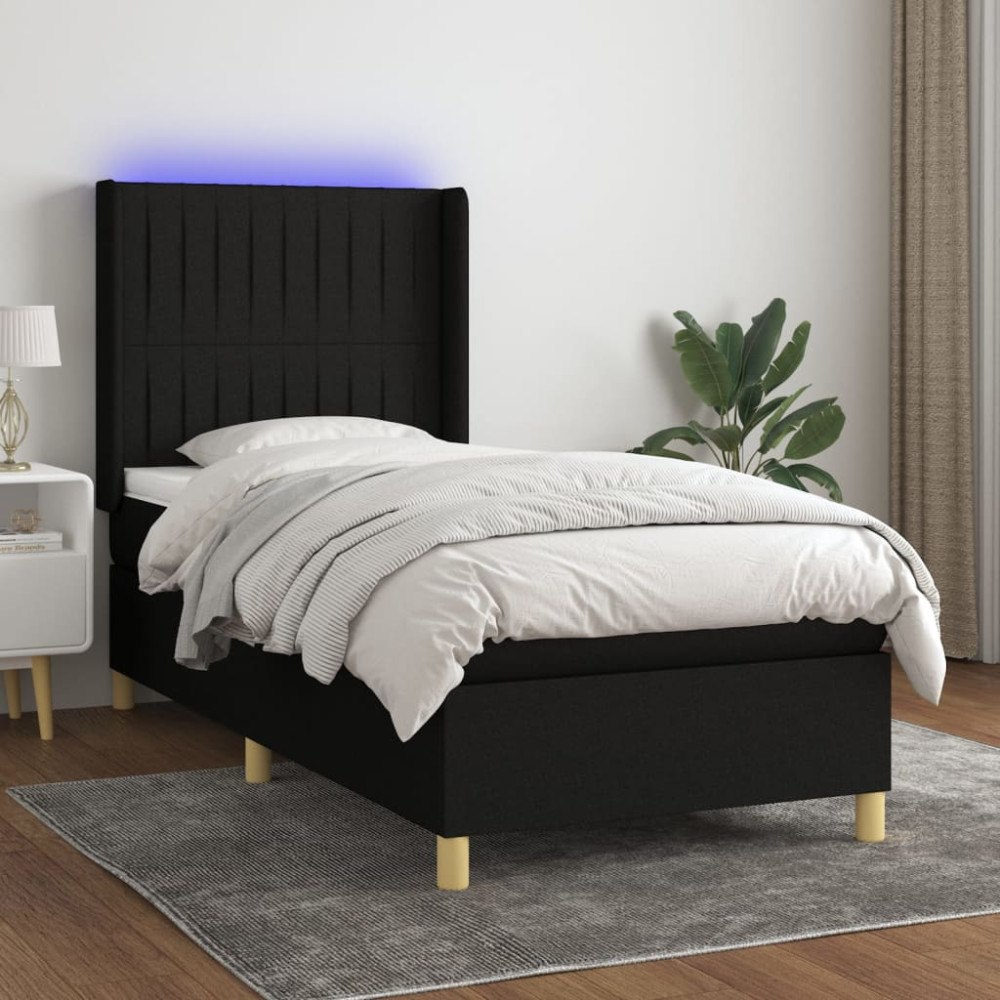 vidaXL Ramsäng med madrass & LED svart 100x200 cm tyg