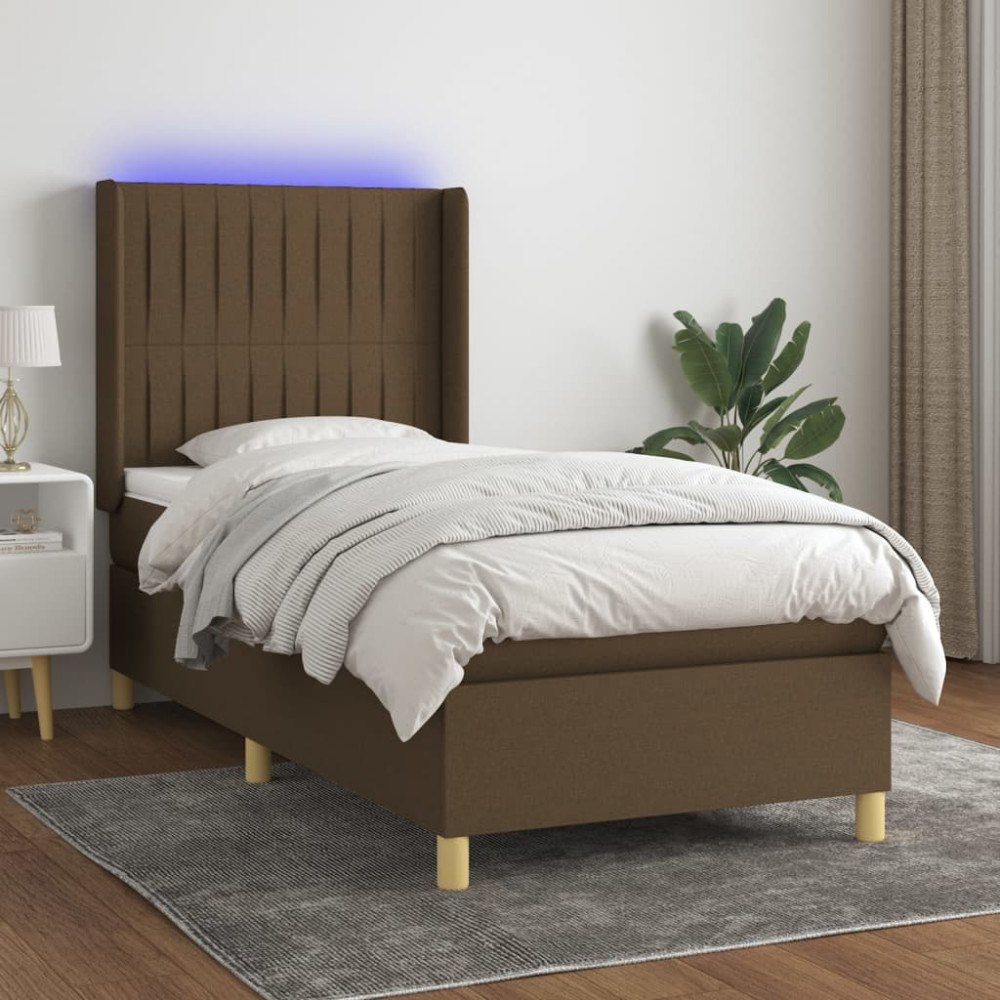 vidaXL Ramsäng med madrass & LED mörkbrun 100x200 cm tyg