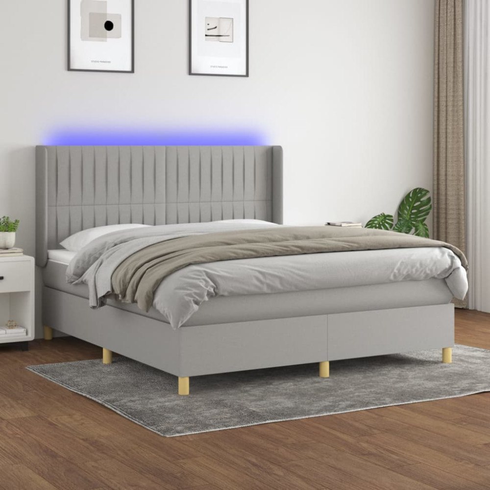 vidaXL Ramsäng med madrass & LED ljusgrå 160x200 cm tyg