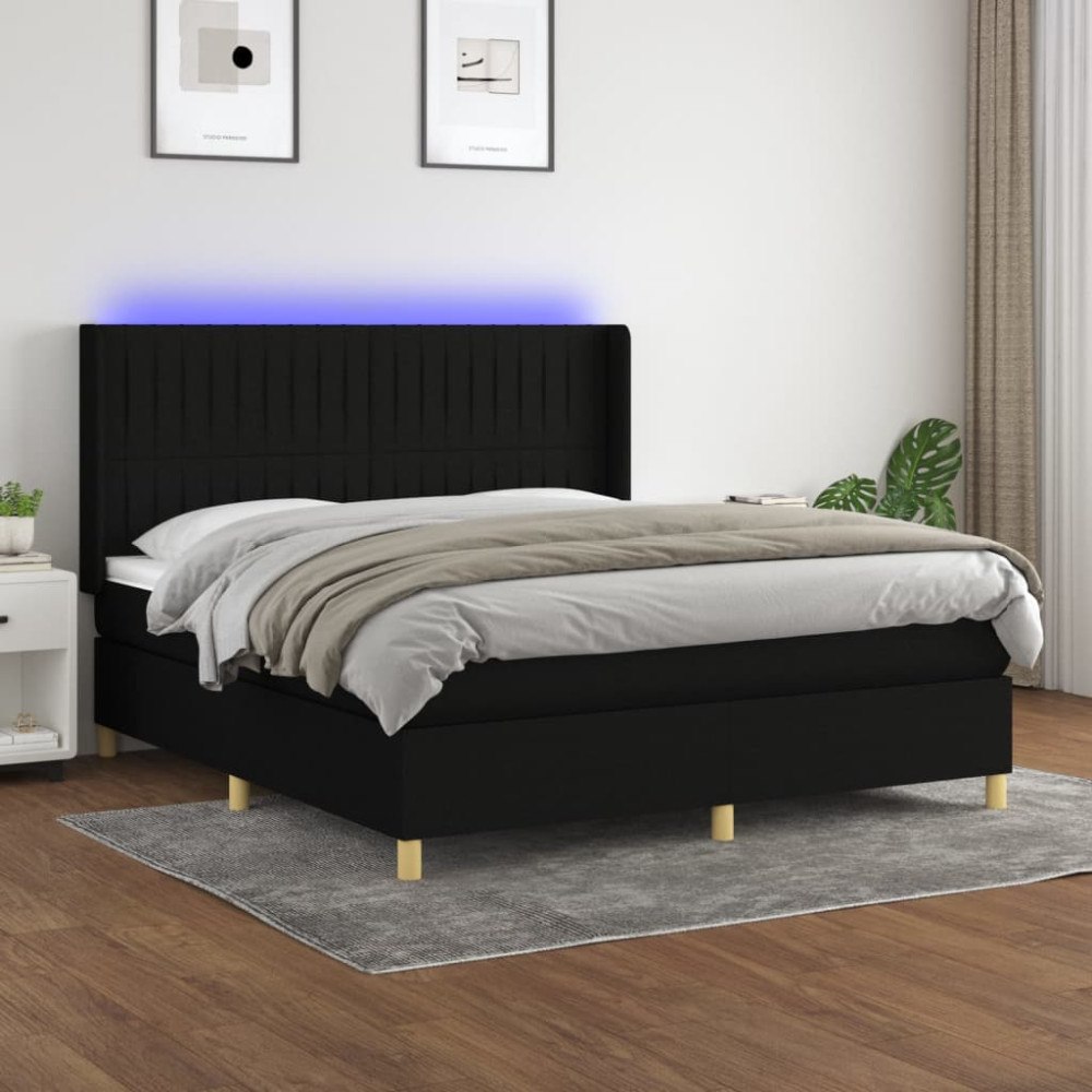 vidaXL Ramsäng med madrass & LED svart 160x200 cm tyg