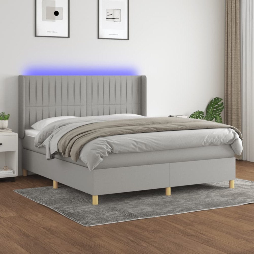 vidaXL Ramsäng med madrass & LED ljusgrå 180x200 cm tyg