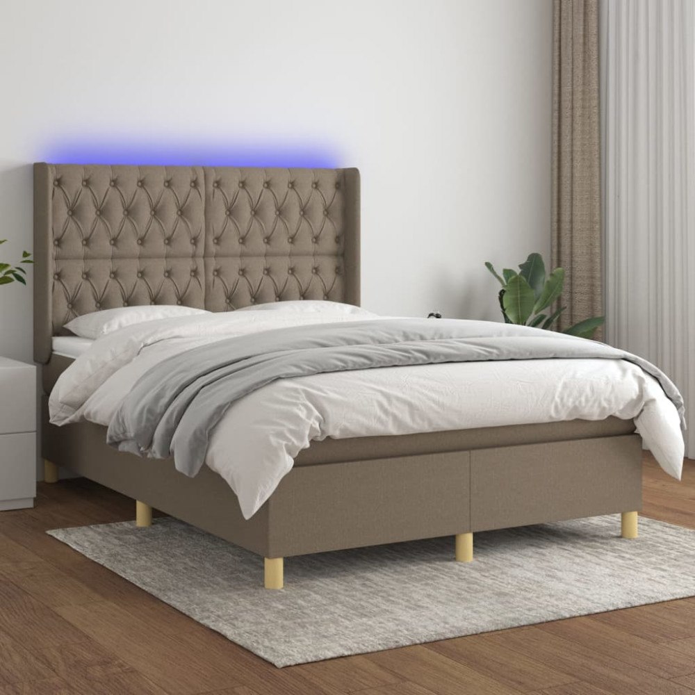 vidaXL Ramsäng med madrass & LED taupe 140x200 cm tyg