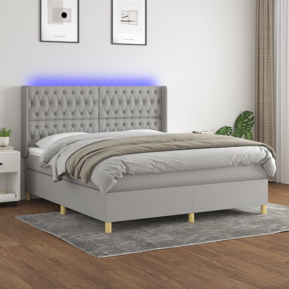 vidaXL Ramsäng med madrass & LED ljusgrå 180x200 cm tyg