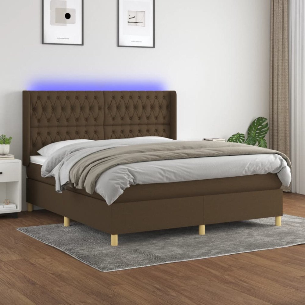 vidaXL Ramsäng med madrass & LED mörkbrun 180x200 cm tyg